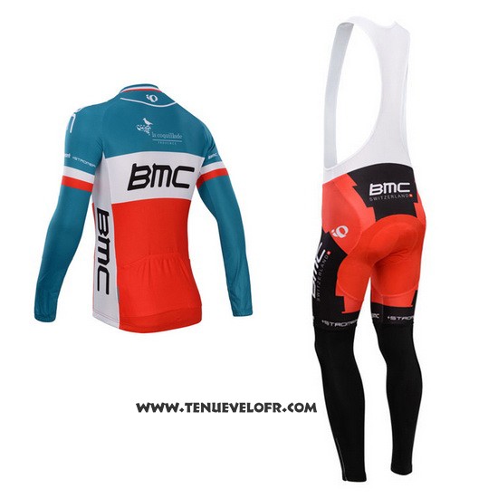 2014 Maillot Ciclismo BMC Champion Italie Bleu et Orange Manches Longues et Cuissard